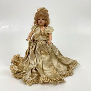 Vintage 1940s Duchess Doll Ivory Satin Gown Hard Plastic Travel Doll 7.5"